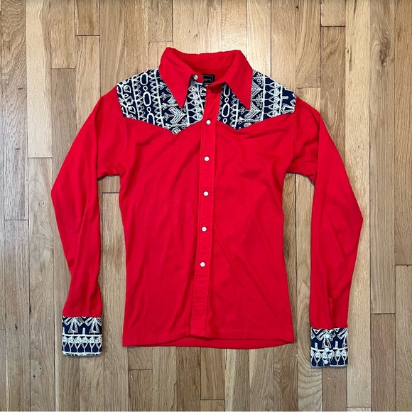 Vintage Dagger Shirt Mens Small Western Pearl Button Up Red - Picture 1 of 8
